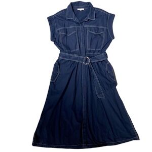 Free Assembly Womens Belted Utility Midi Button Down Cap Sleeves Sz L
